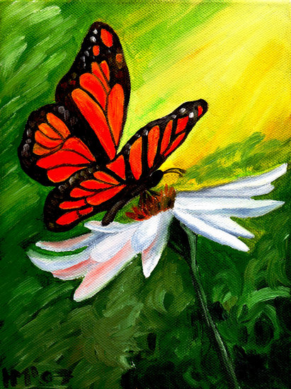 Butterfly, Blossom, Bloom, Painting, Oil, Canvas, Art