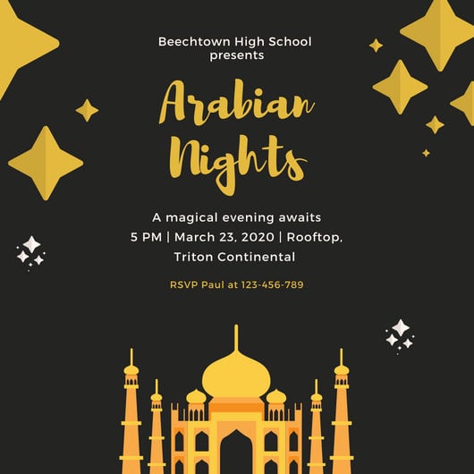 Yellow, Black and Gray Arabian Nights Invitation 