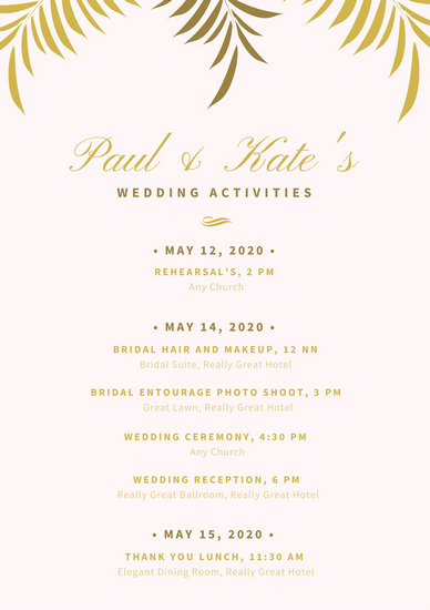 Customize 176+ Wedding Itinerary Planner templates online ...