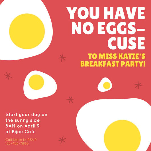 Red and Yellow Egg Pun Breakfast Invitation - Templates by 