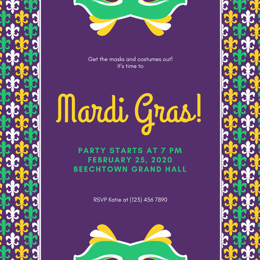 Customize 88+ Mardi Gras Invitation templates online - Canva