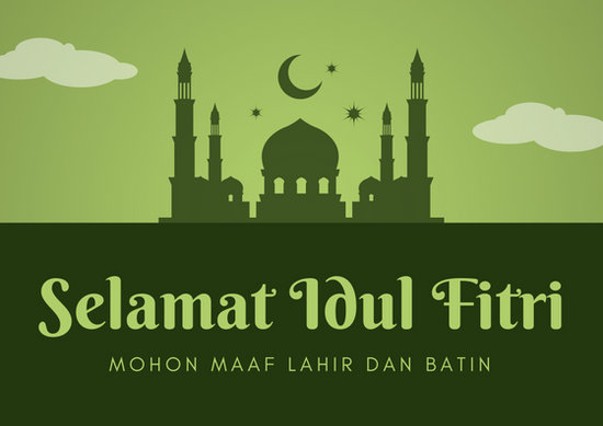 Green Mosque Greeting Idul Fitri Lebaran Card - Templates 