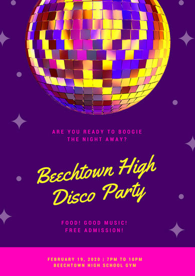 Violet and Pink Disco Ball Invitation Poster - Templates 