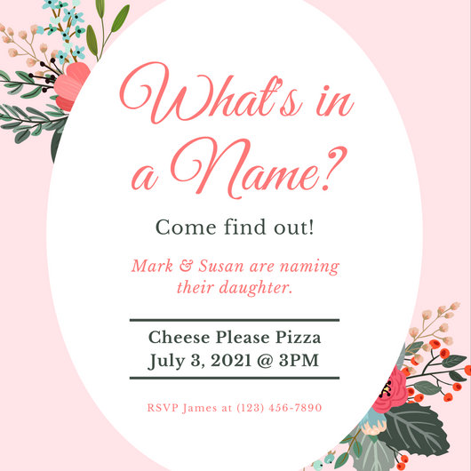Pink Floral Baby Naming Ceremony Invitation - Templates by ...