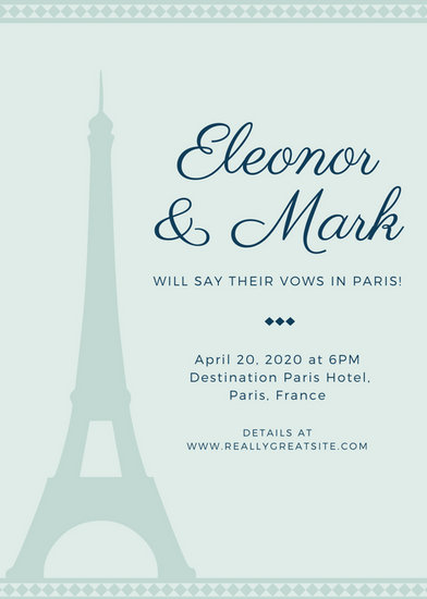 Pastel Eiffel Tower Destination Wedding Invitation 