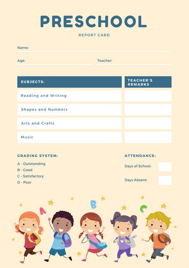 Printable Preschool Report Card Template