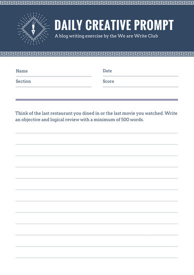 Blue Blog Writing Prompt Worksheet - Templates by Canva