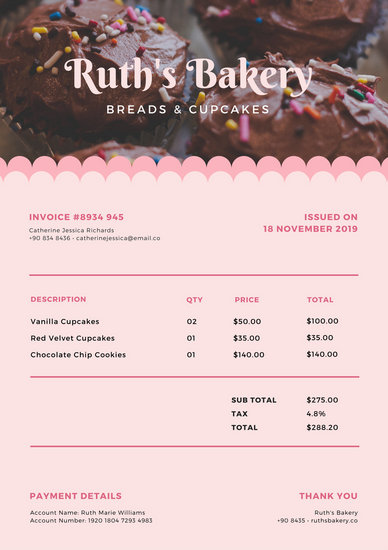 pink curvy cupcakes commercial invoice templates by canva