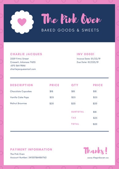 bakery invoice template
 Pink Navy Pattern Bakery Business Invoice - Templates by Canva