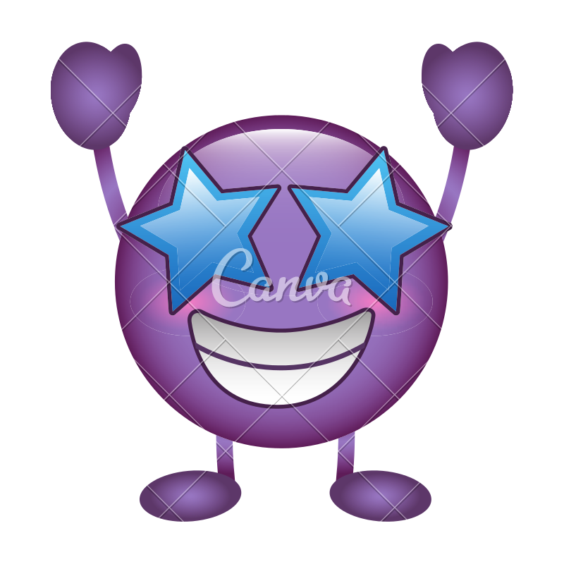 Purple Emoticon Cartoon Face Happy Star Eyes Character