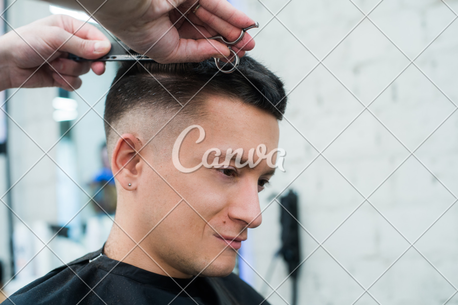 Male Barber Giving Client Haircut In Shop Photos By Canva