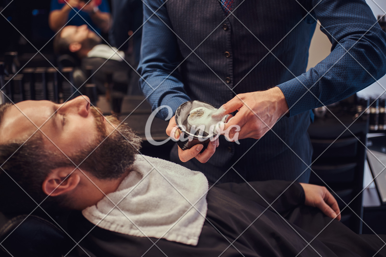 A Master Hairdresser Prepares The Face For Shaving Deals Foam