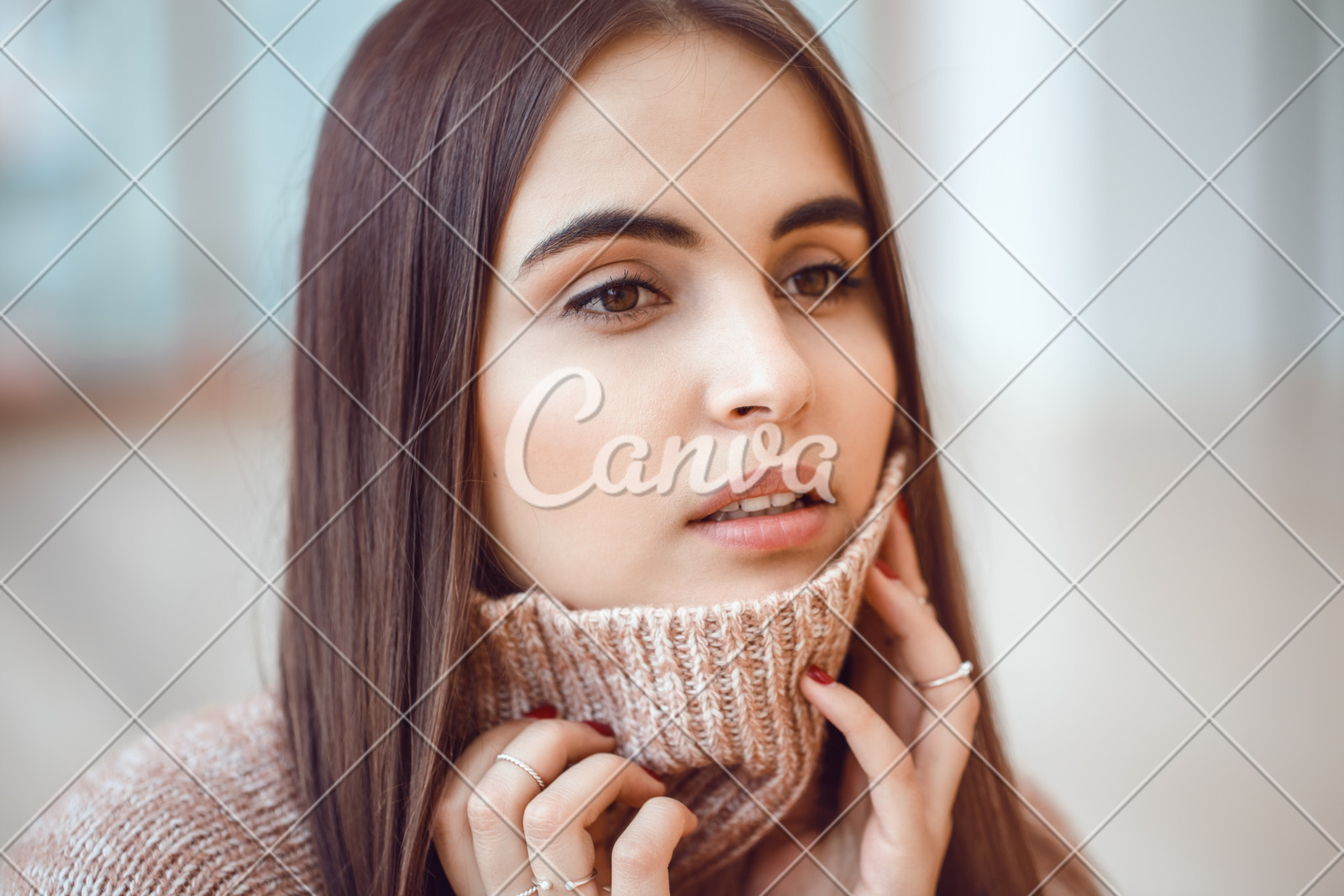 Closeup Portrait Of Pensive White Caucasian European