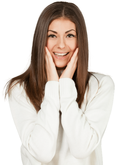 Happy Young Woman with Hands on Face - Isolated