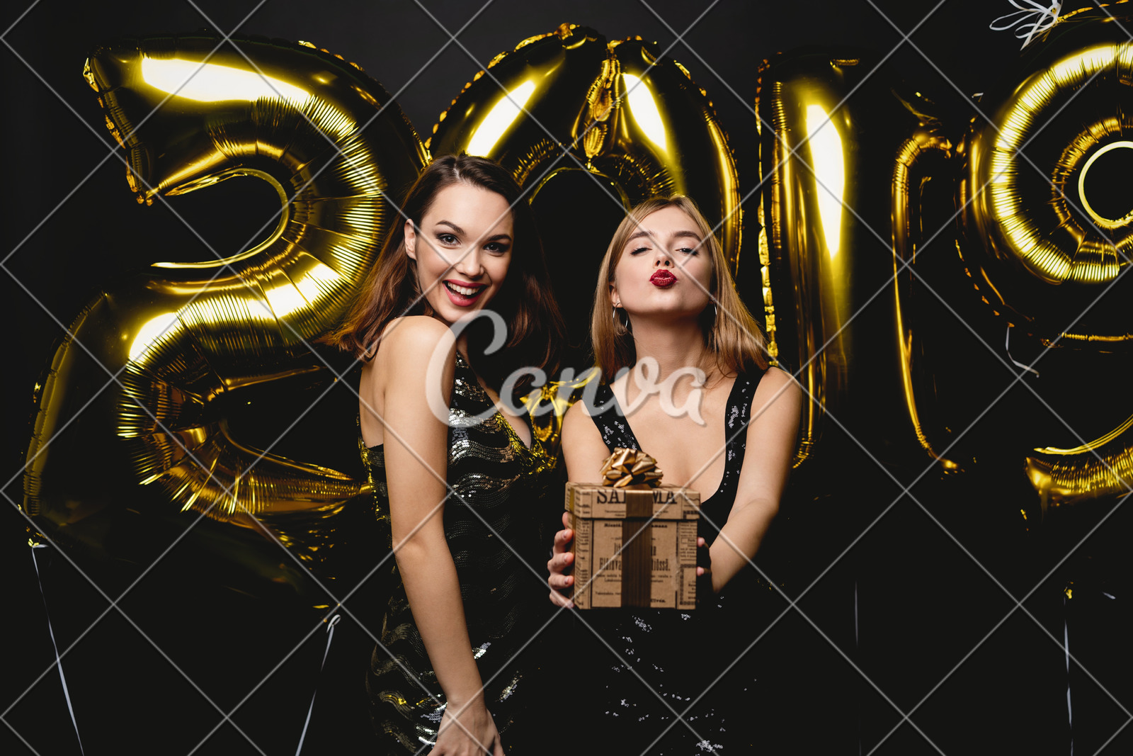 Beautiful Women Celebrating New Year Happy Gorgeous Girls