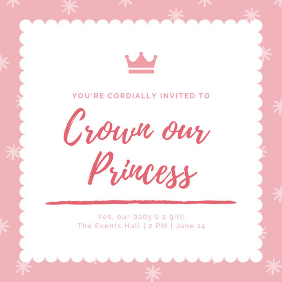 Pink And White Sparkle And Crown Princess Baby Shower Invitation