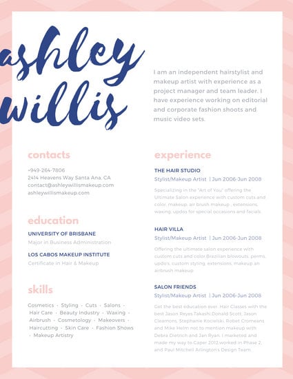 pink and white creative resume