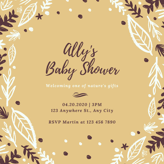 Cream Brown And White Illustration Boho Baby Shower Invitation