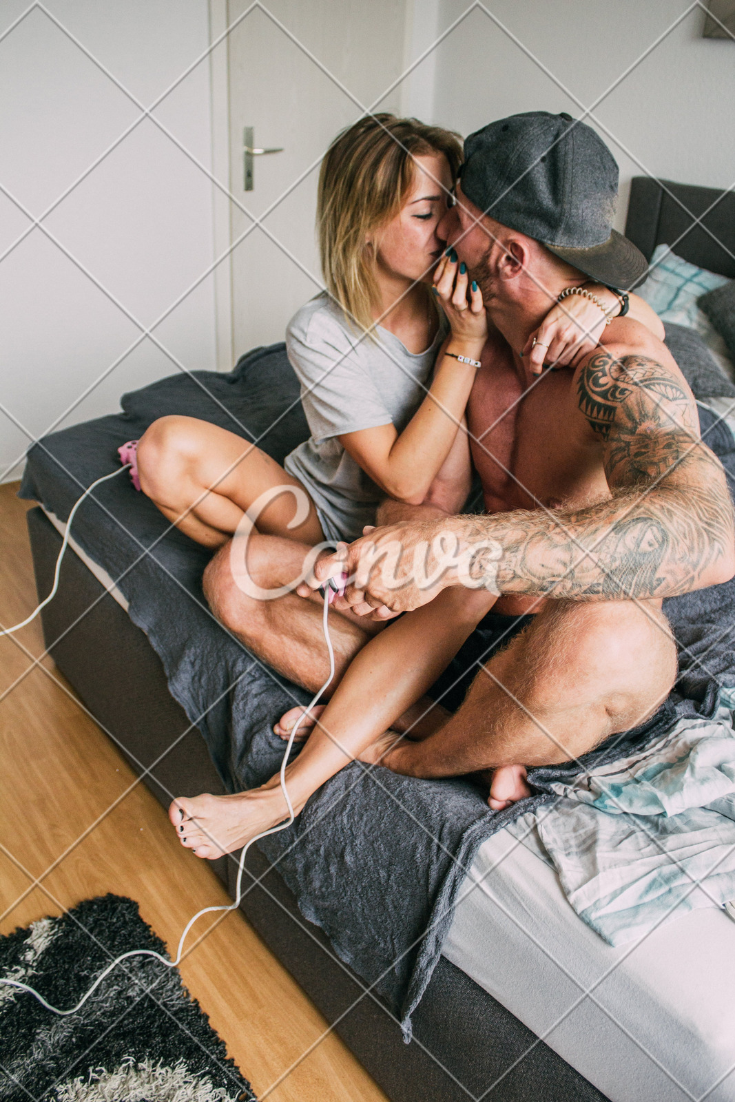 Romantic Couple Intimate Kissing In The Bedroom Photos By