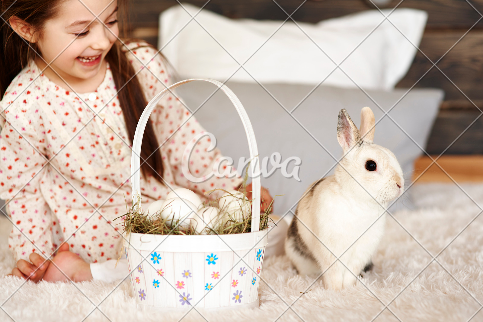 Girl Having Fun With Rabbit In Bedroom Photos By Canva