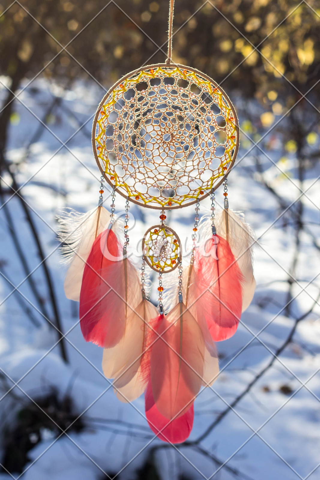 Handmade Dream Catcher With Feathers Threads And Beads Rope