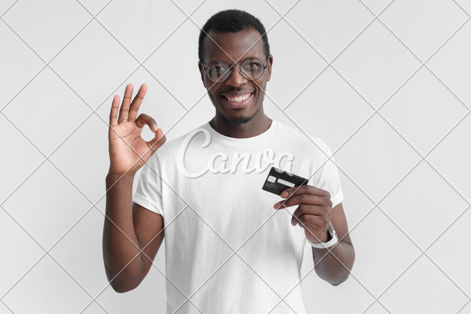 Portrait Of Young Smiling Dark Skin African American Man In