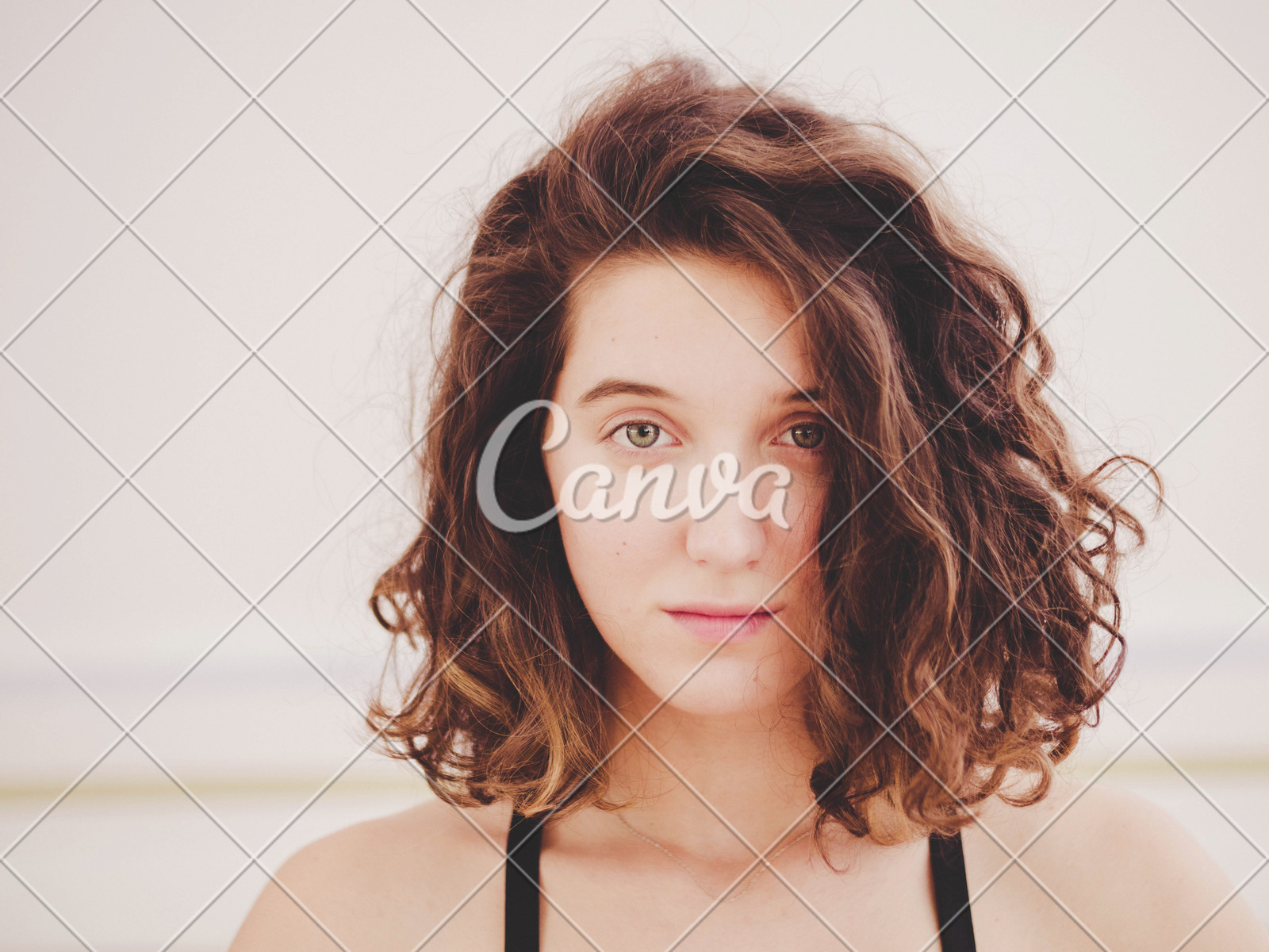 Portrait Of Young Pretty Yoga Girl With Short Curly Hair In