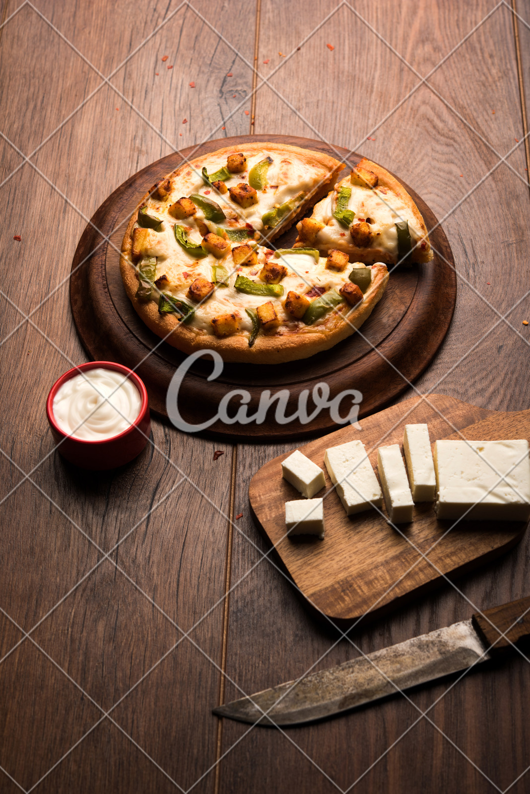 Indian Paneer Pizza With Fresh Cottage Cheese Cubes And White
