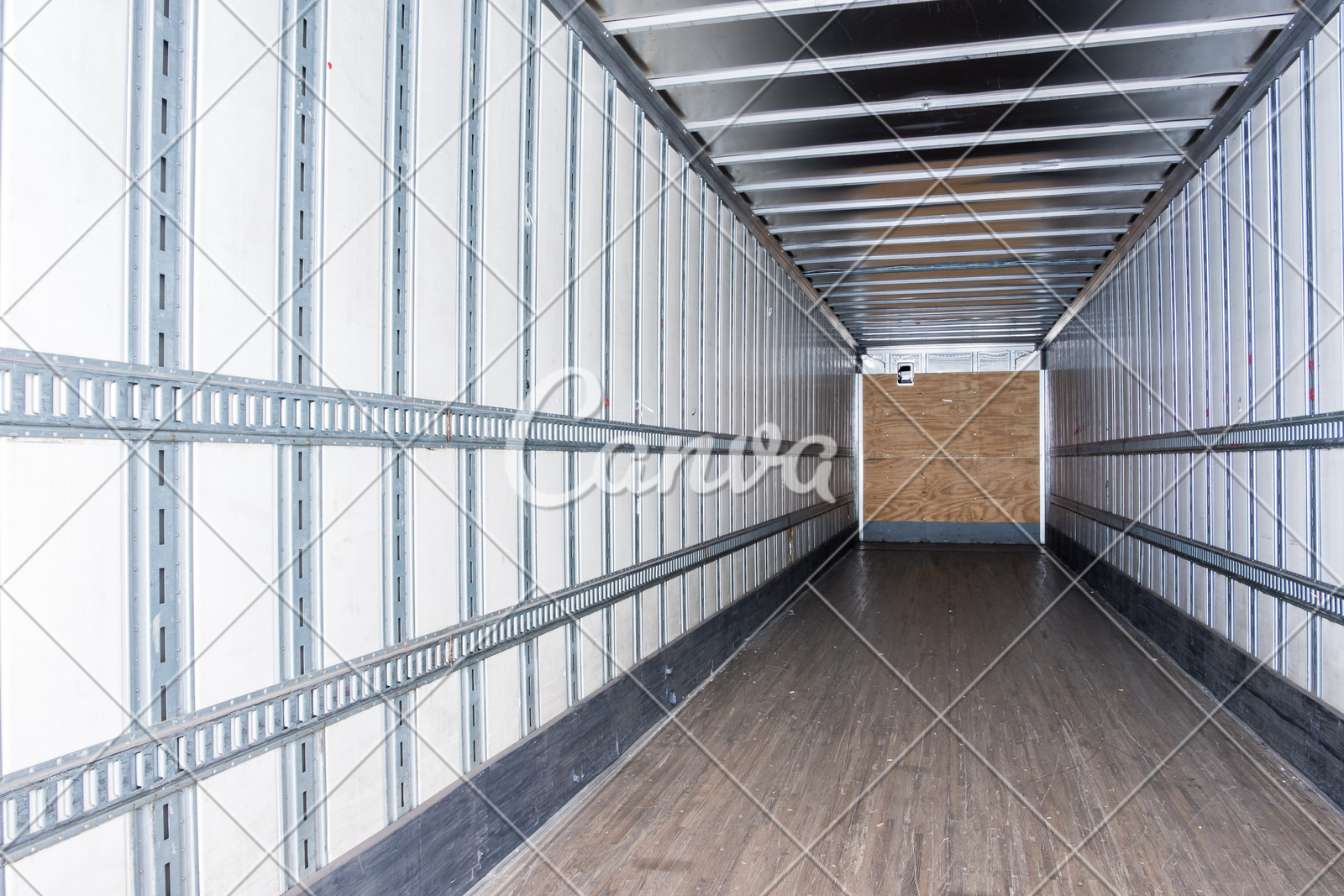 Interior View Of Empty Semi Truck Dry Van Commercial Trailer