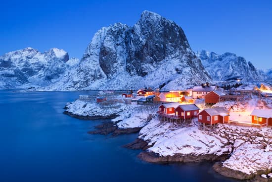 Norwegian Fisherman S Cabins On The Lofoten At Dawn In Winter