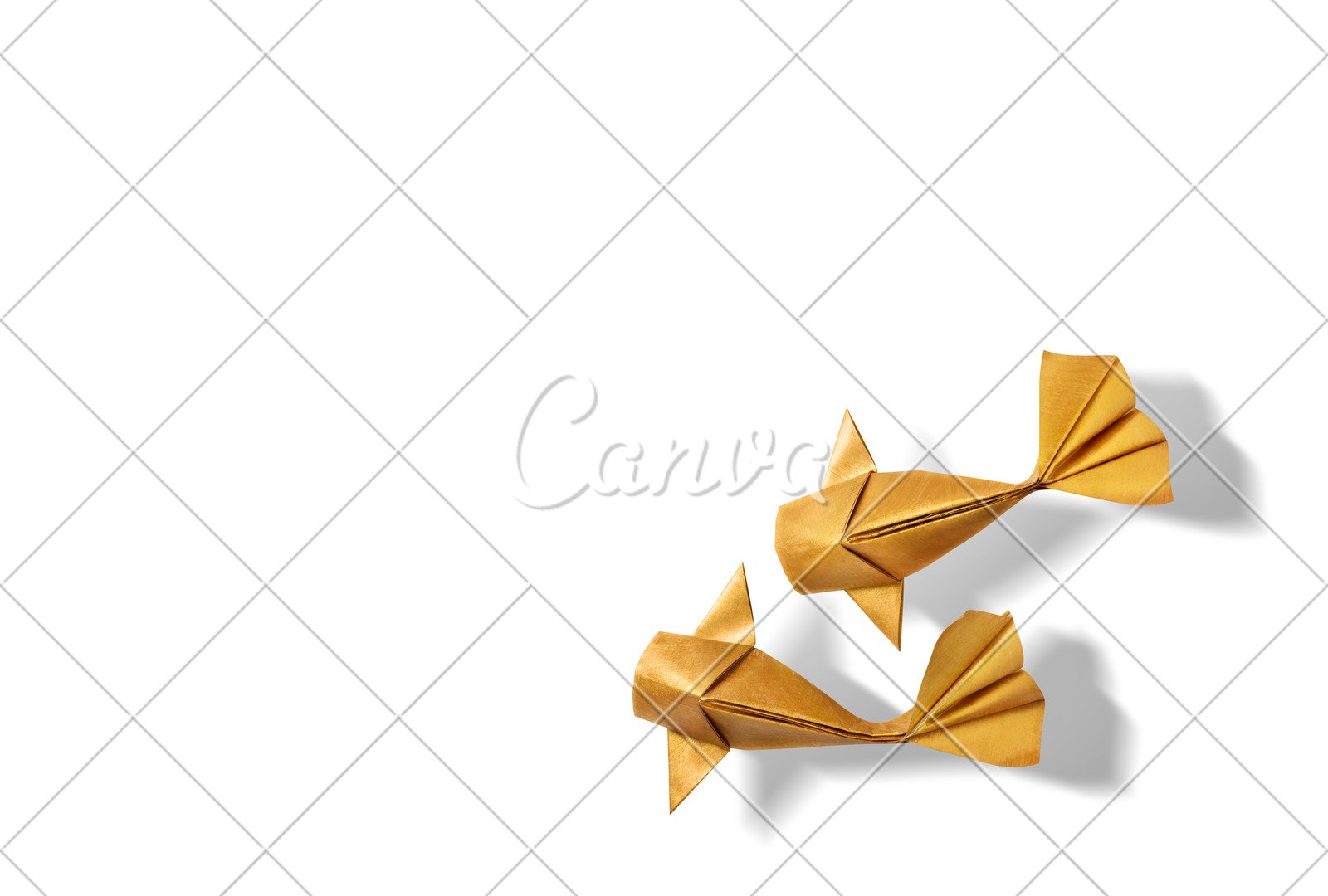 Handmade Paper Craft Gold Color Origami Koi Carp Fish