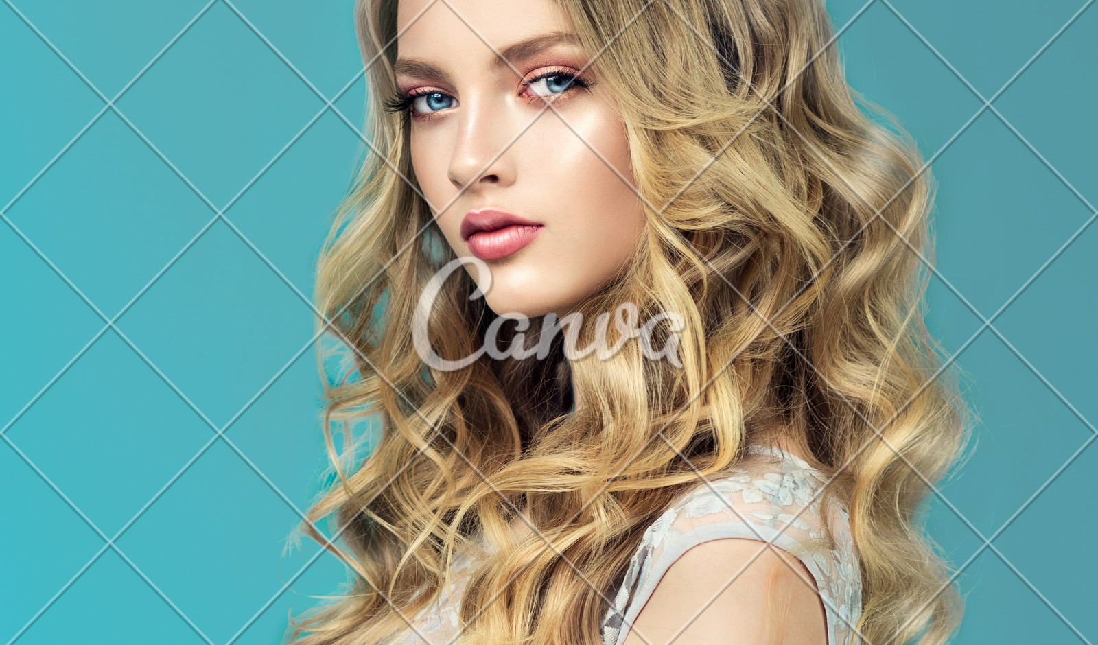 Young Blonde Haired Beautiful Model With Long Wavy Well