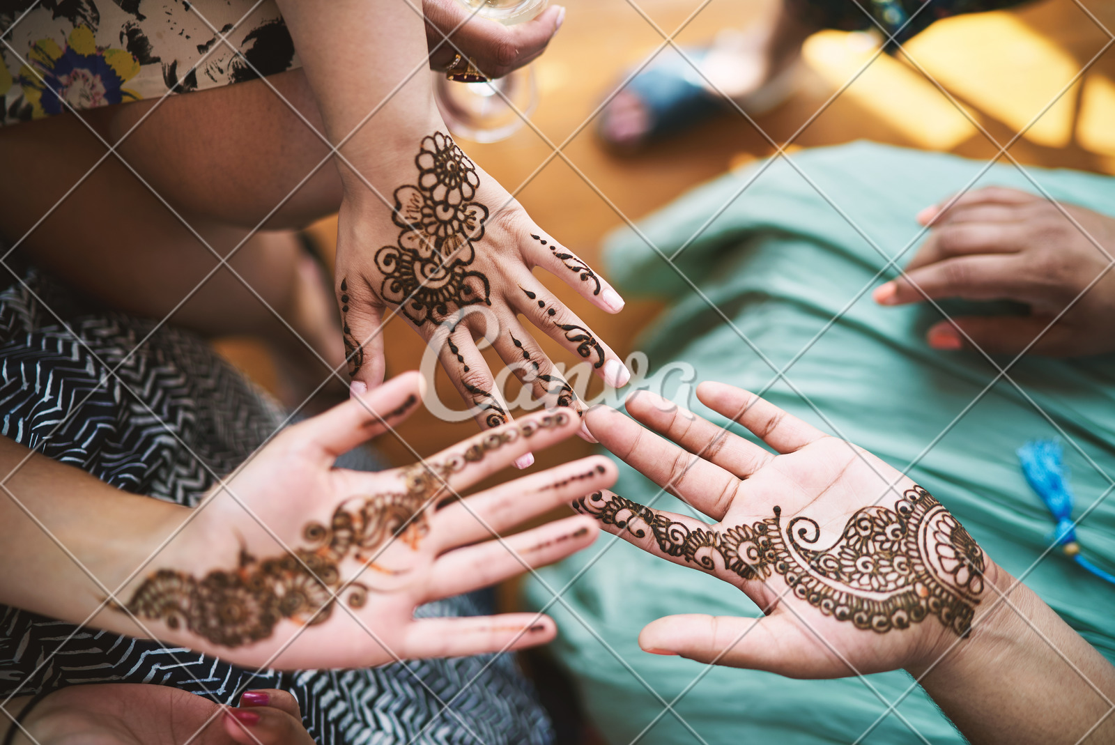 Indian Women Showing Hand With Henna Tattoo Art Mehndi Photos