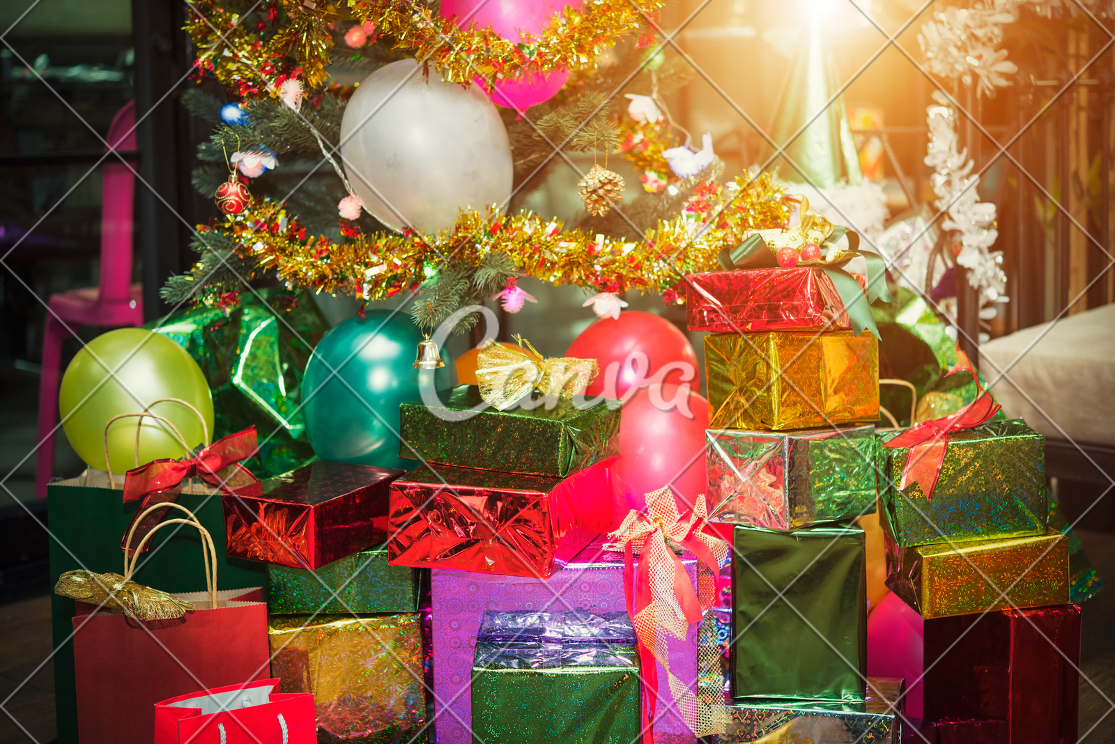 Christmas Gift Giving Concept Many Present Boxs With