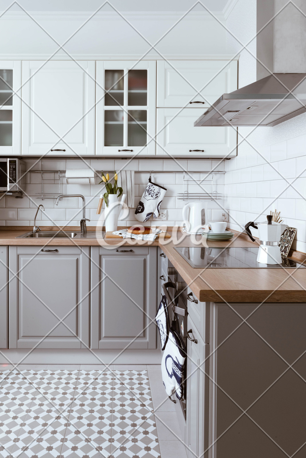Scandinavian Interior Design White Grey Kitchen Room
