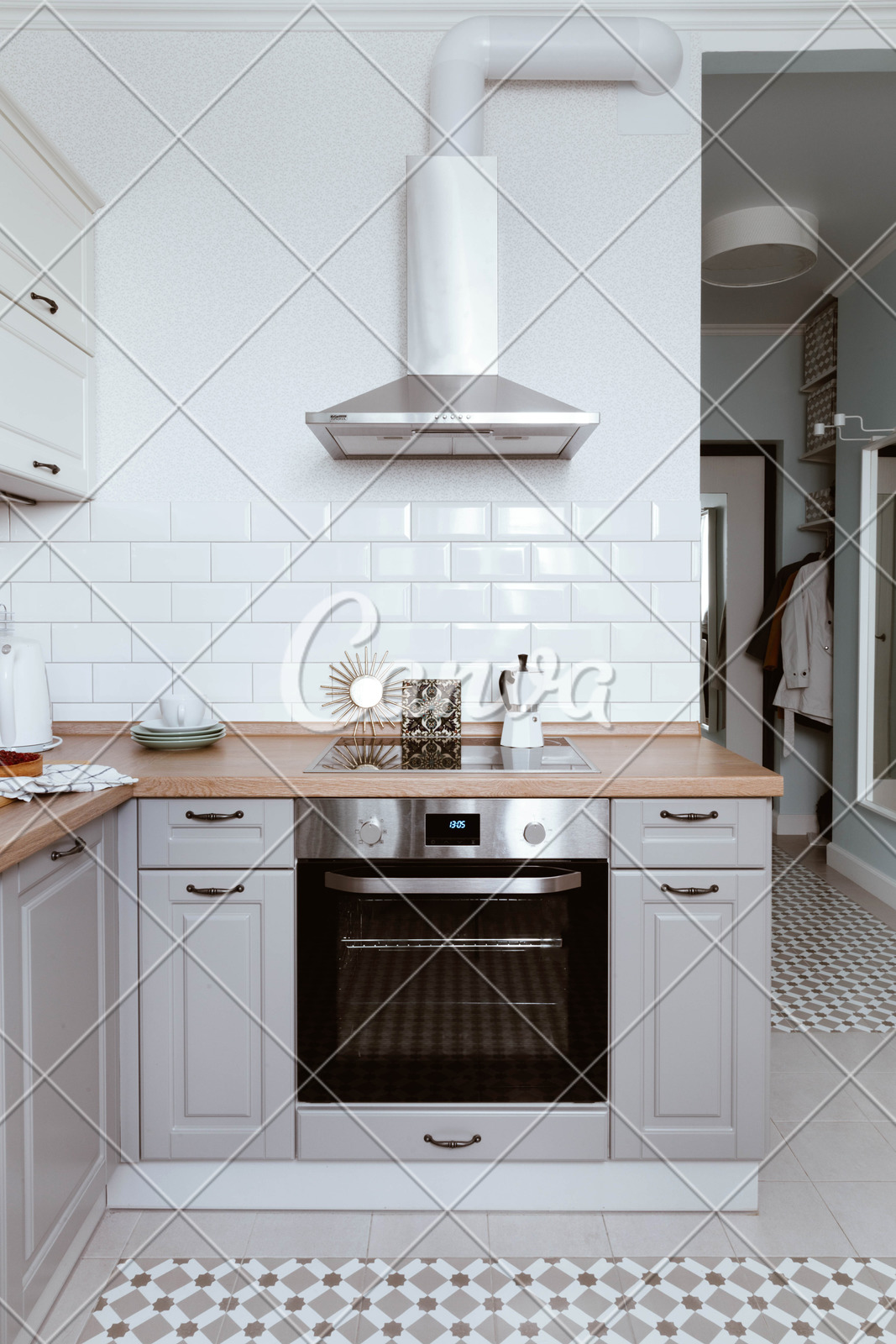 Scandinavian Interior Design White Grey Kitchen Room