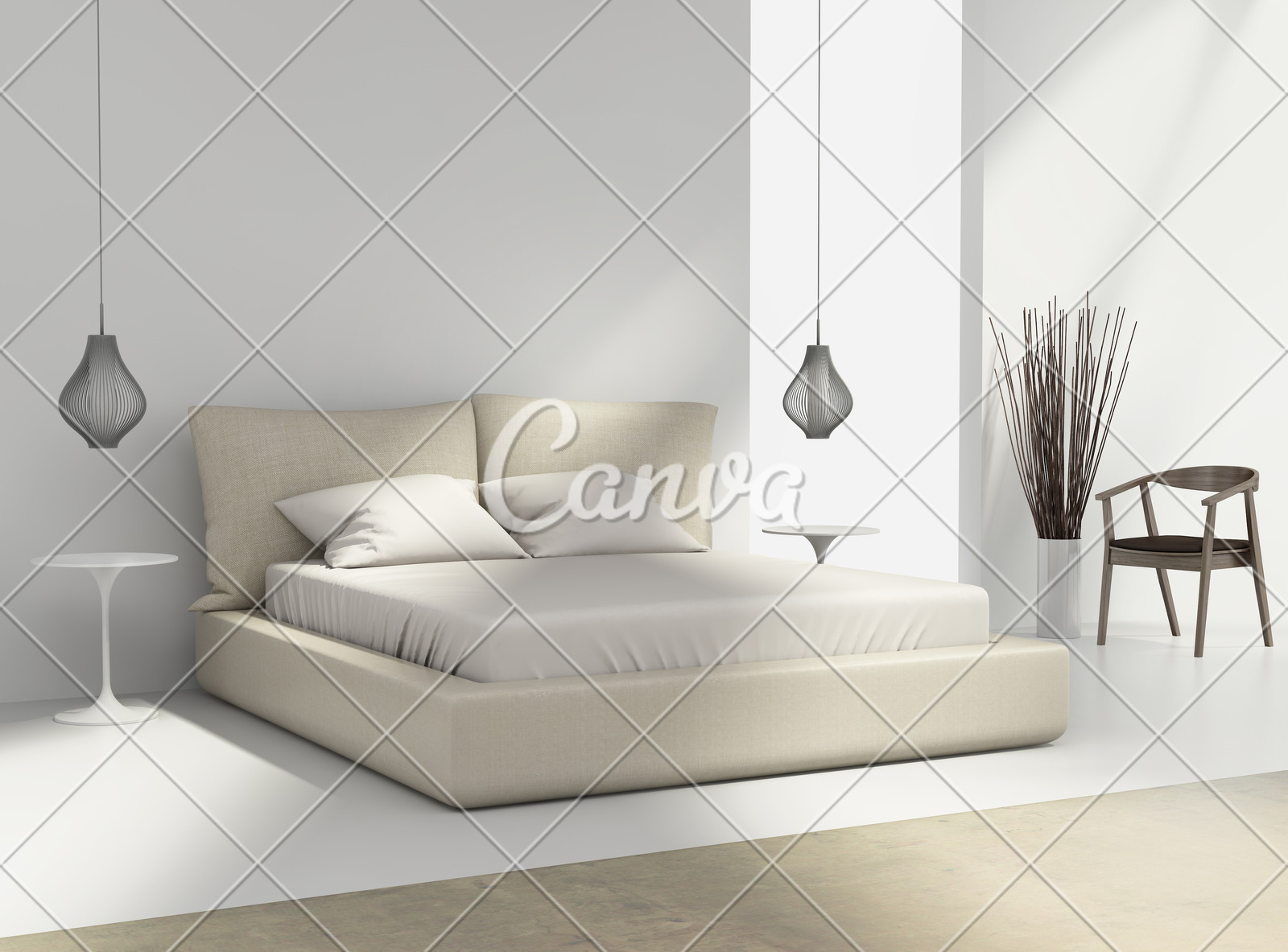 White And Beige Bedroom With Chair And Lamps Photos By Canva