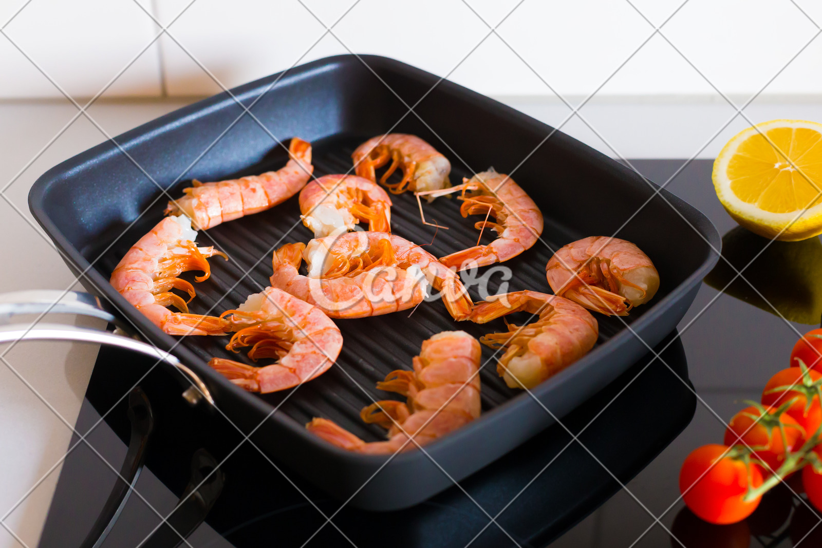 Food Langoustines Induction Stove Vegetables Grill Pan