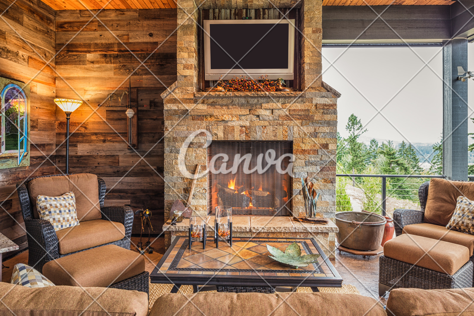 Home Patio Outdoor Patio With Couch Tv Fireplace Photos By Canva