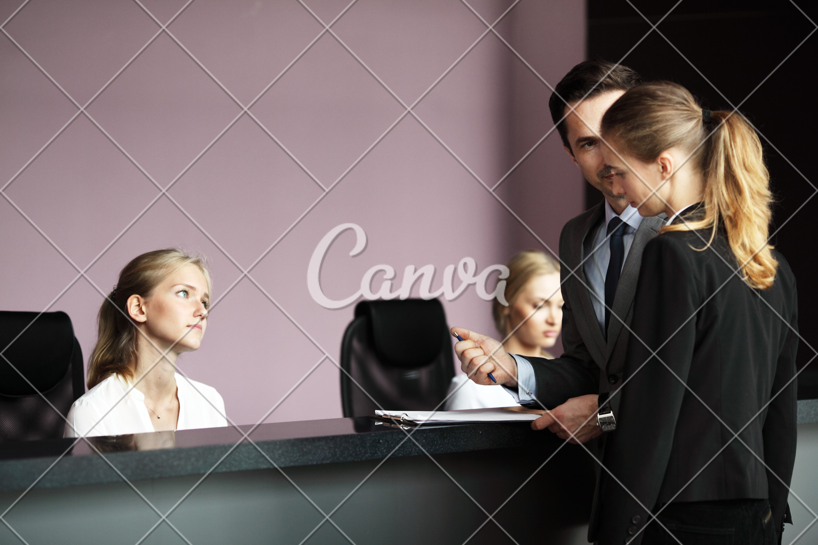 Business People At Front Desk Photos By Canva
