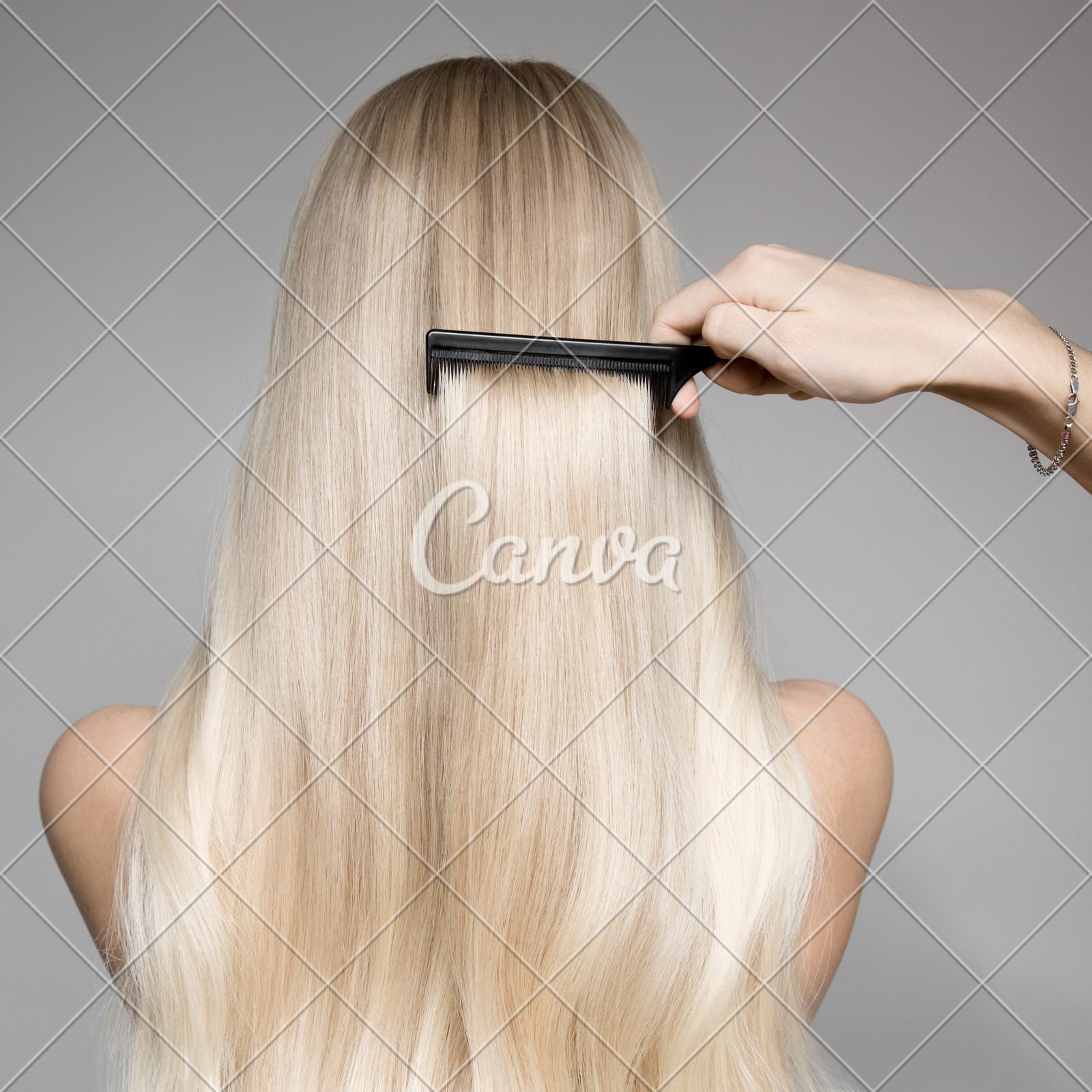 Back View Of Blond Woman Long Hair Hand With Hairbrush Photos
