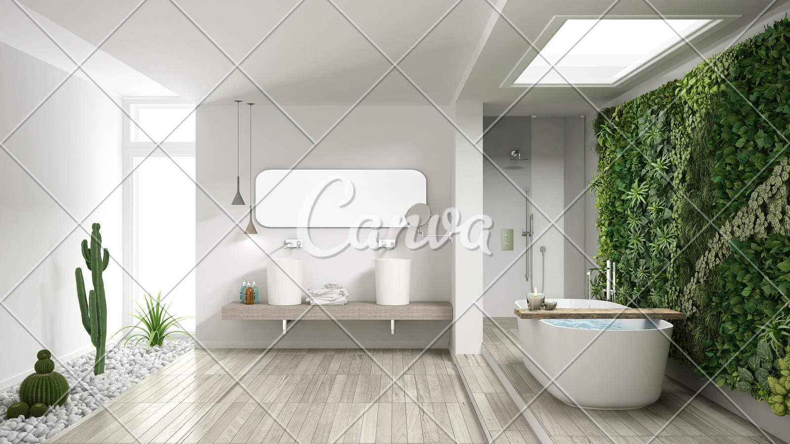 Minimalist White Bathroom With Vertical And Succulent Garden