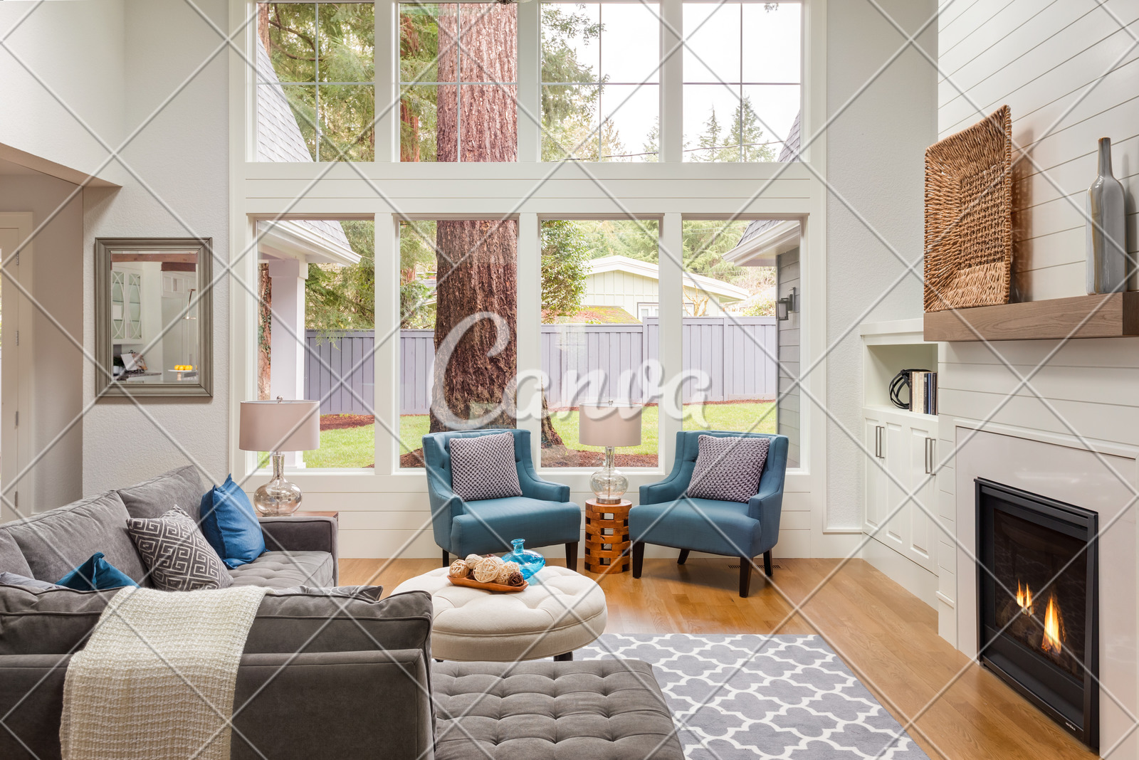 Beautiful Living Room Interior With Tall Vaulted Ceiling