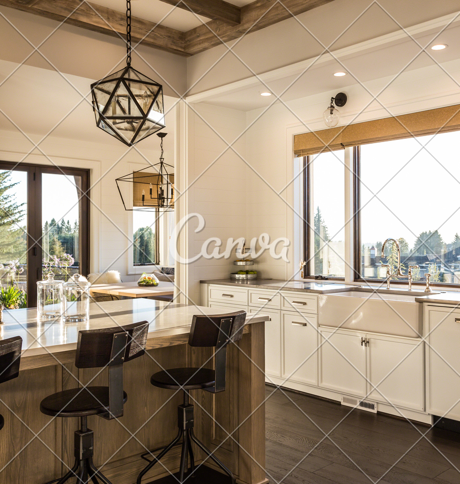 Beautiful Dining Room And Kitchen In New Luxury Home With Island