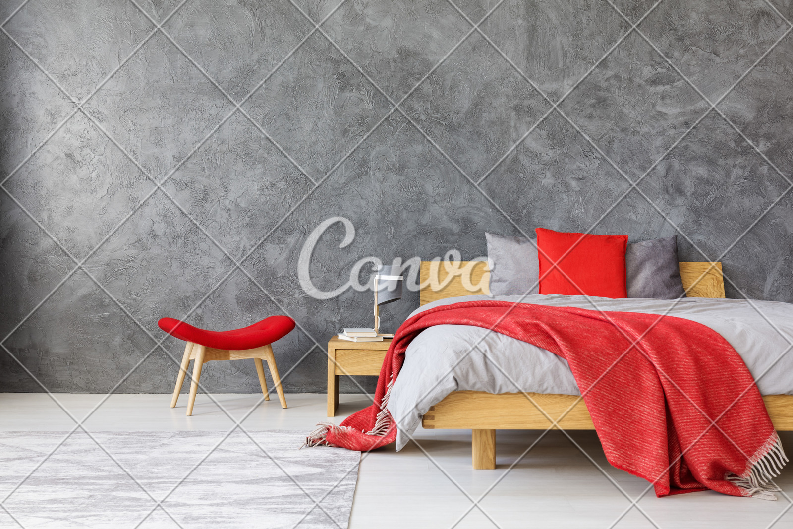 Grey Bedroom With Red Accents Photos By Canva