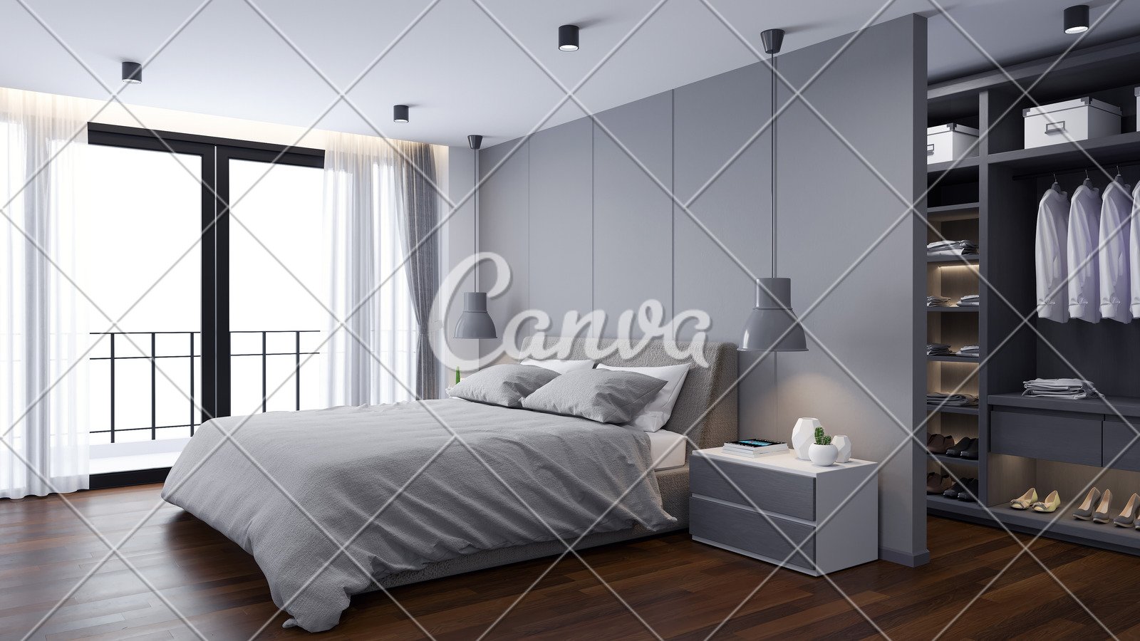 Modern Bedrooms And Dressing Room Interior Gray Room