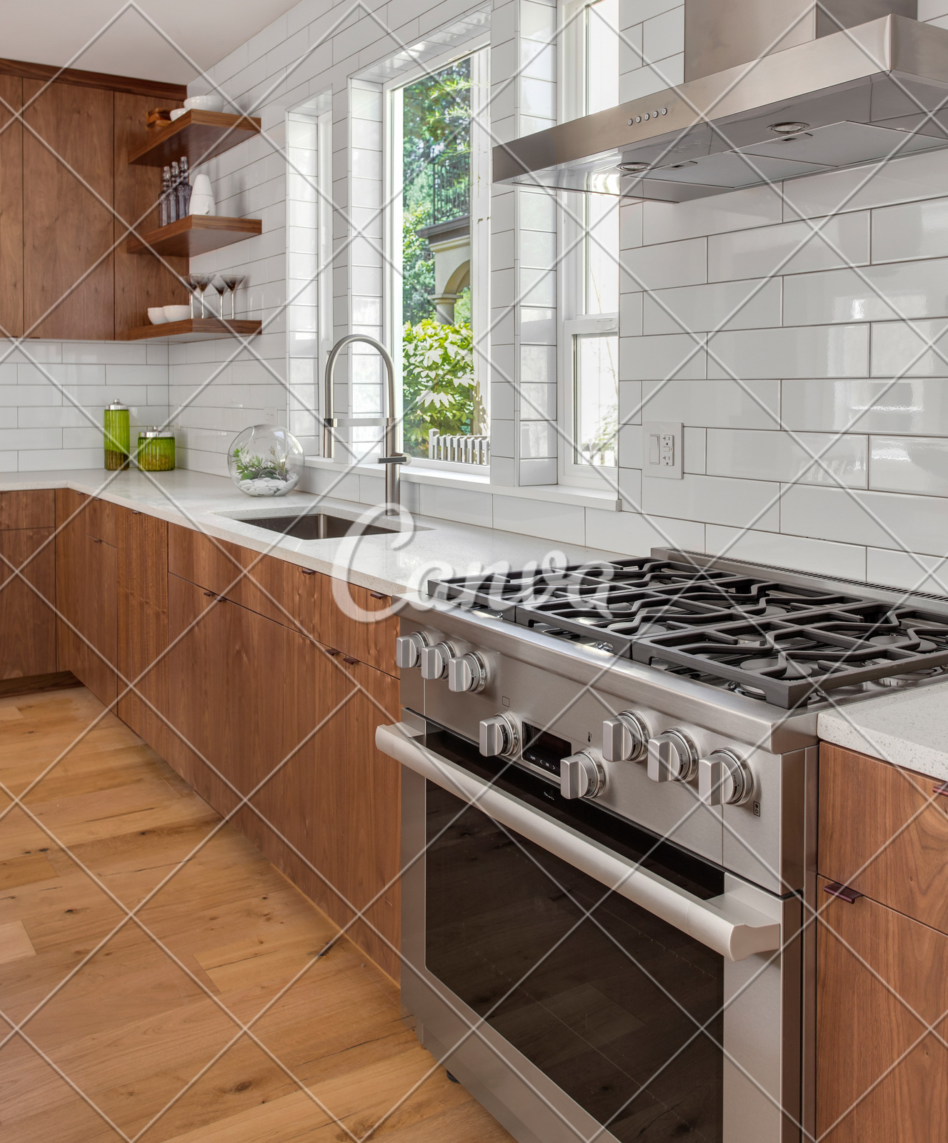 Kitchen Detail In New Luxury Home Oven Range Hood With Sink