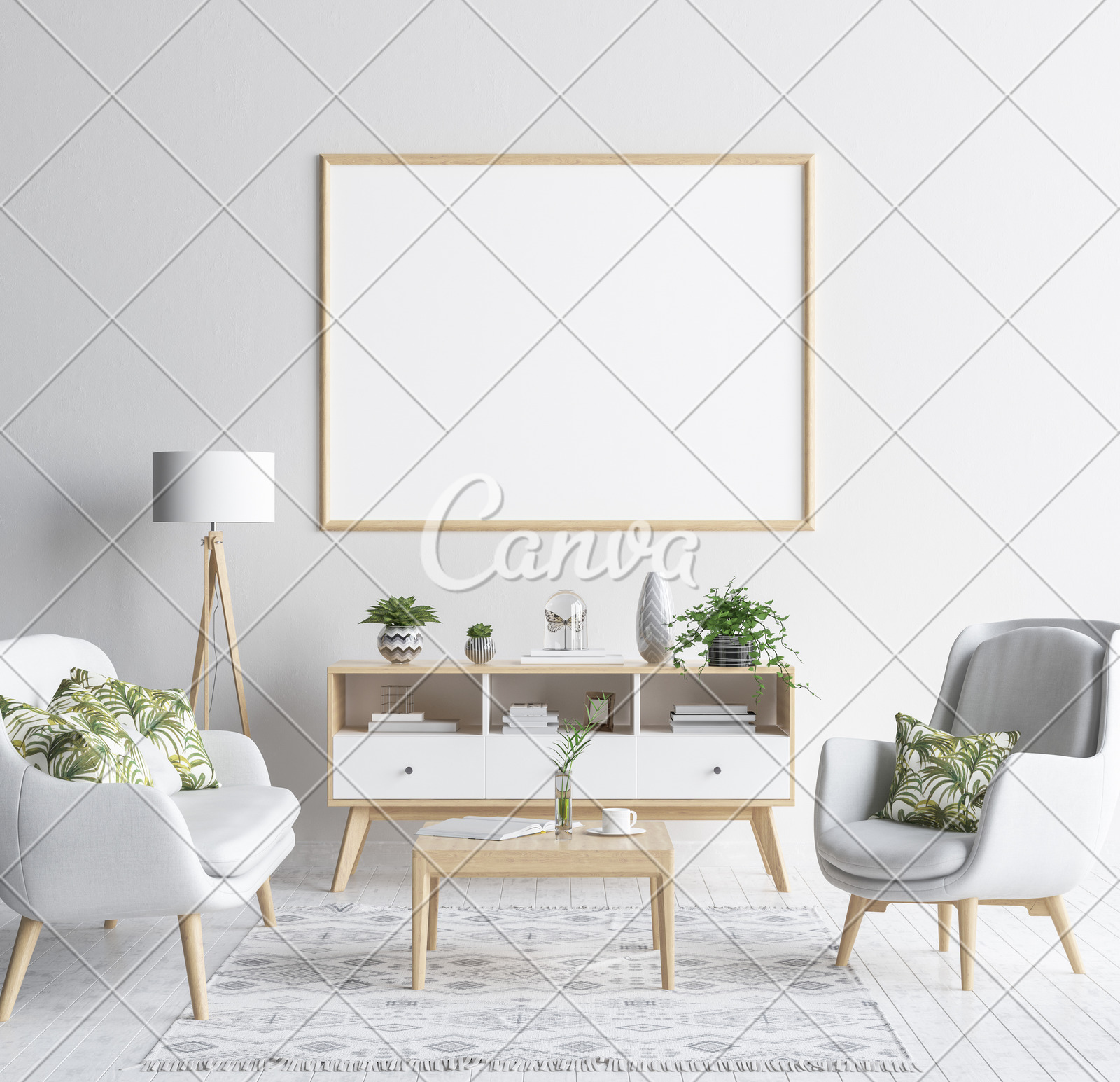 Mock Up Poster Frame In Living Room Background Scandinavian