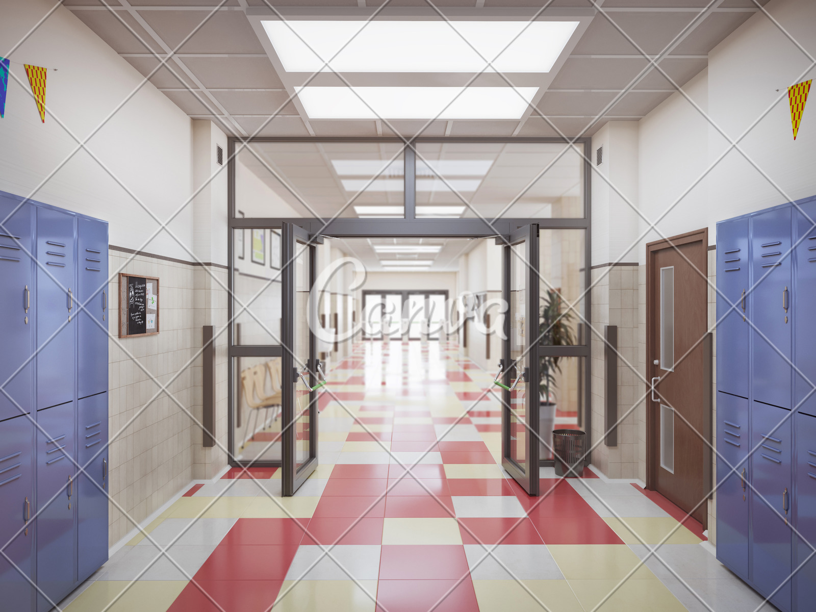 School Hallway Interior 3d Illustration Photos By Canva