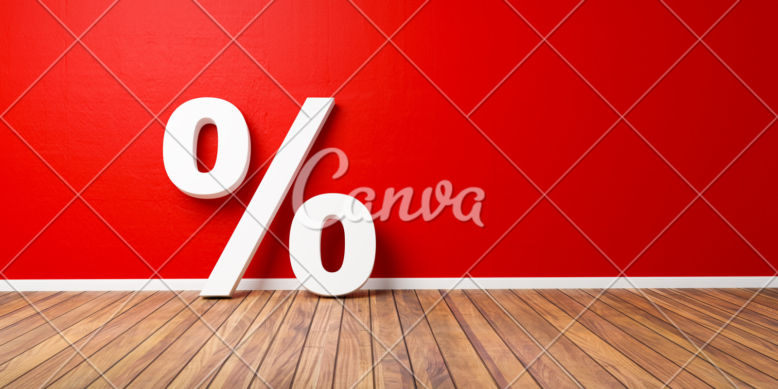 White Percent Sign On Brown Wooden Floor Against Red Wall